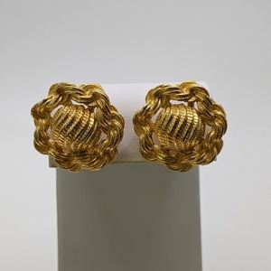 MONET Unsigned Vintage Rope Studs Earrings Textured Gold Tone 80s Earrings